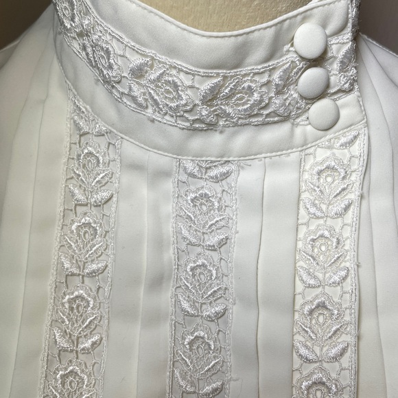 Vintage Susan Hutton Edwardian Style Ivory Long Sleeve Button Down Floral Lace - Picture 2 of 7